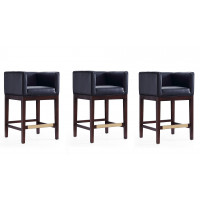 Manhattan Comfort 3-CS005-BK Kingsley 34 in. Black and Dark Walnut Beech Wood Counter Height Bar Stool (Set of 3)